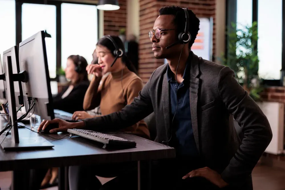 A contact centre team taking resident calls