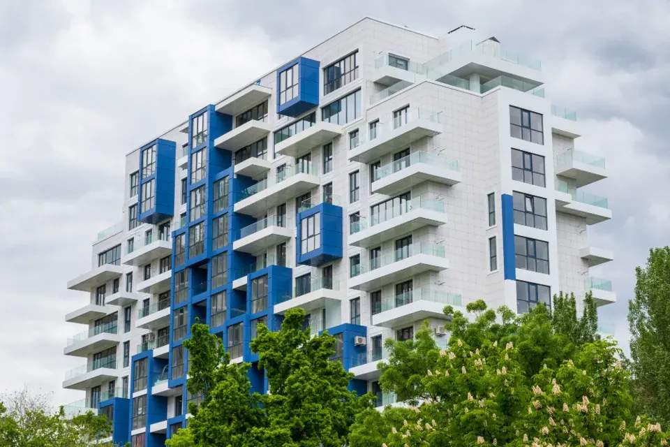 A modern block of flats with balconies
