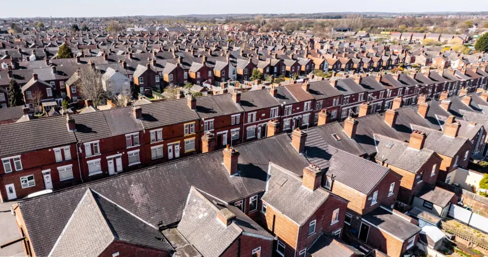 Rows of terraced rooftops seen from above