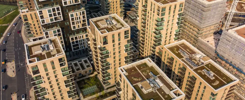 New-build housing blocks seen from above